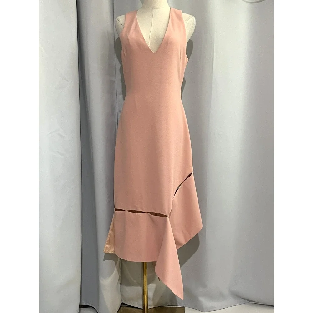 Prabal Gurung Tea Rose Side Slash Midi Dress Womans 8 Pink Silk Designer